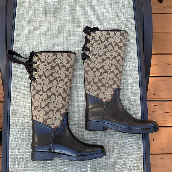 Coach Tristee Classic Logo Signature Lace Up Lined Rain Boots - Picture 3 of 16
